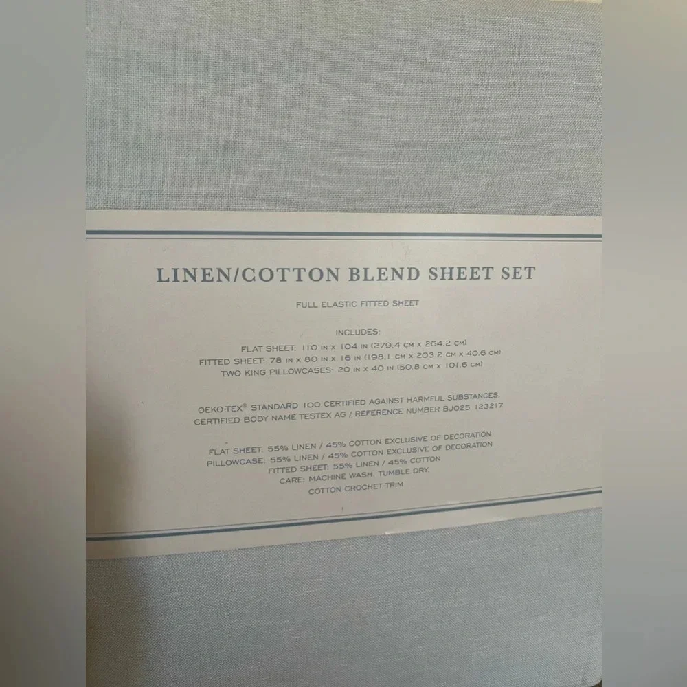 Rachel Ashwell Simply Shabby Chic KING Sheet Set Blue Linen Crochet Trim